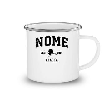 Nome Alaska Ak Vintage Sports Design Black Print Camping Mug | Mazezy