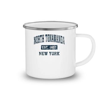 North Tonawanda New York Ny Vintage Sports Design Navy Print Camping Mug | Mazezy