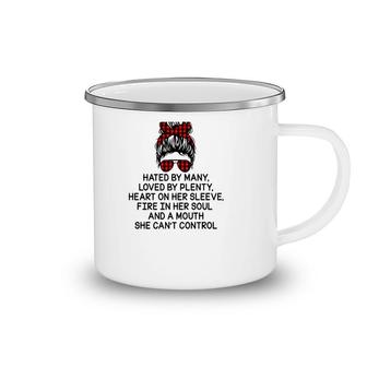 Nurse Hated By Many Loved By Plenty Heart On Her Sleeve Fire In Her Soul And A Mouth She Can’T Control Messy Bun Buffalo Plaid Bandana Camping Mug | Mazezy