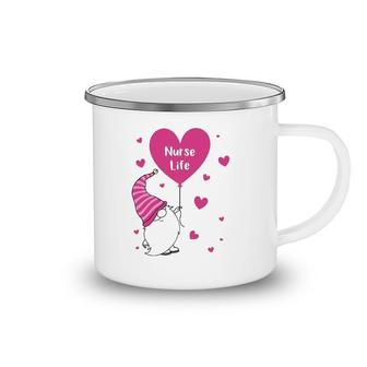 Nurse Life Gnome Pink Heart Camping Mug | Mazezy