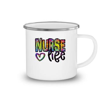 Nurse Life Heart Rainbow Text Nursing Nurse Gift Camping Mug | Mazezy