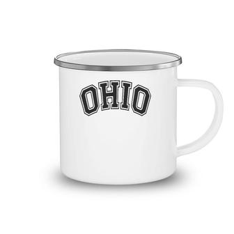 Ohio Varsity Style Black With Black Text Camping Mug | Mazezy