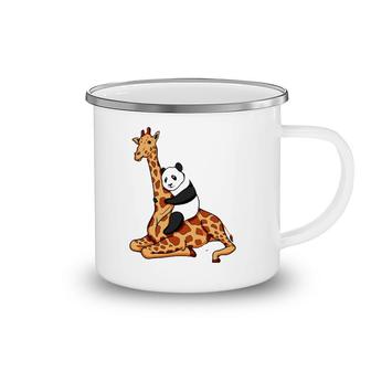 Panda Riding Giraffe Animal Lover Gift Camping Mug | Mazezy