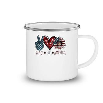 Peace Love America American Flag Sunflower Camping Mug