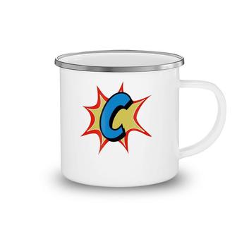 Personalized Comic Book, Letter Initial C, Cartoon Camping Mug | Mazezy