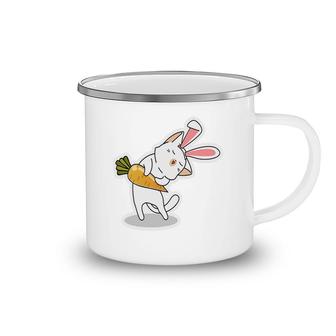 Pink Ears Bunny Cat Carrots Happy Easter Day Camping Mug - Seseable
