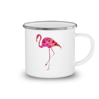 Pink Red Heart Valentine's Day Gift For Women Girls Flamingo Camping Mug | Mazezy