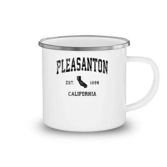 Pleasanton California Ca Vintage Sports Design Black Print Camping Mug | Mazezy