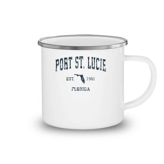 Port St Lucie Florida Fl Vintage Sports Design Navy Print Camping Mug | Mazezy