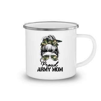 Proud Army Mom Camouflage Messy Bun Soldier Mother's Day Camping Mug | Mazezy