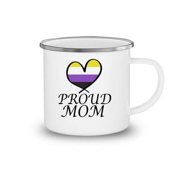 Proud Mom Heart Flag Lgbt Gay Pride Support Nonbinary Lgbtq Camping Mug | Mazezy
