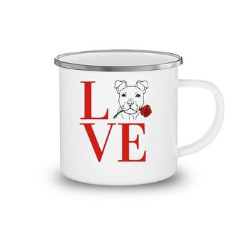 Puppy Love Cute Dog With Rose Spells Love For Dog Lovers Camping Mug | Mazezy