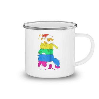 Purride Rainbow Lgbt Cat Pile Funny Feline Gay Pride Cat Camping Mug | Mazezy