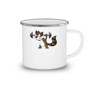 Raccoon Weight Lifting Gym Apparel Barbells Fitness Workout Camping Mug | Mazezy