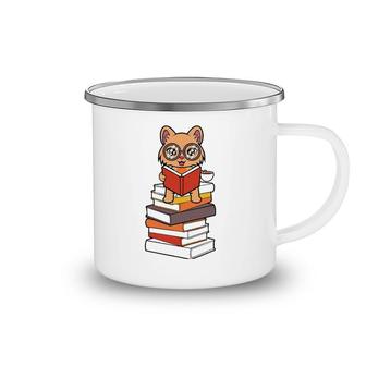Reading And Cats Cute Cat Reading Camping Mug | Mazezy