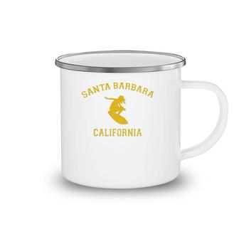 Santa Barbara California College-Style Woman Surfing Camping Mug | Mazezy CA