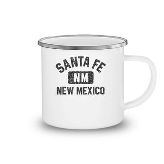 Santa Fe Nm Gym Style Black With Distressed Black Print Camping Mug | Mazezy