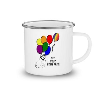 Set Your Pride Free Rainbow Balloon Lgbt Gift Camping Mug | Mazezy
