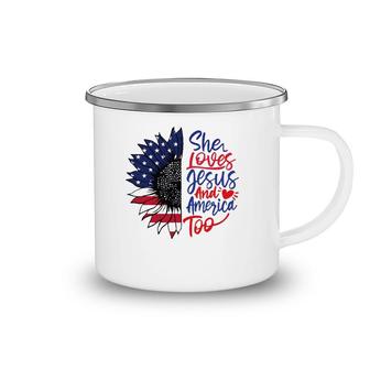 She Loves Jesus And America Too Camping Mug | Mazezy