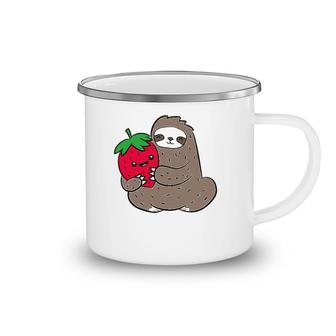 Sloth With Strawberry Fruit Cute Strawberries And Sloth Camping Mug | Mazezy