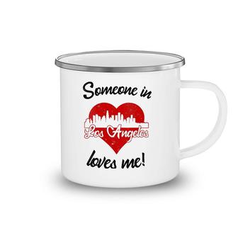 Someone In Los Angeles Loves Me Red Heart Skyline V-Neck Camping Mug | Mazezy