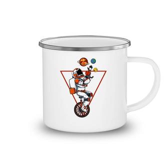 Space Astronaut Bicycle Juggling Planets Cosmic Astronomy Camping Mug | Mazezy