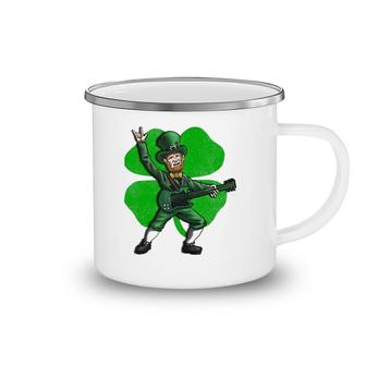 St Patrick's Day Rock And Roll Leprechaun Guitar Camping Mug | Mazezy