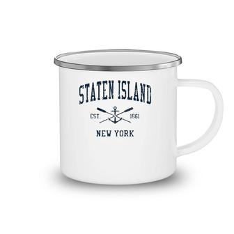 Staten Island Ny Vintage Navy Crossed Oars & Boat Anchor Camping Mug | Mazezy