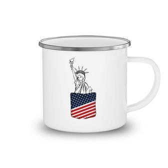 Statue Of Liberty Pocket 4Th Of July Patriotic American Flag Camping Mug | Mazezy