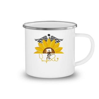 Sunflower With Nurse Heartbeat Nursing Wing Rn Lpn Crna Day Camping Mug | Mazezy