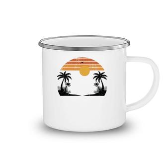 Sunshine Summer Vibes Palm Trees Beach Retro Tropical Summer Camping Mug | Mazezy