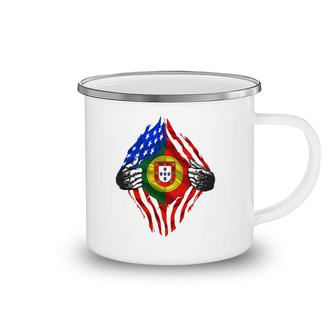 Super Portuguese Heritage Portugal Roots American Flag Gift Camping Mug | Mazezy
