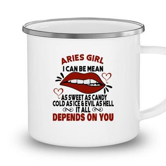 Sweet As Candy Cold As Ice Aries Girl Lip Birthday Gift Camping Mug - Seseable
