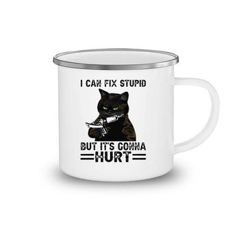 Tattooist Grumpy Black Cat I Can Fix Stupid But It's Gonna Hurt Tattoo Machine Camping Mug | Mazezy