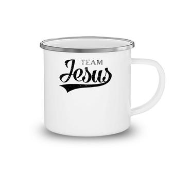 Team Jesus Retro Baseball Jersey Style Christian Raglan Baseball Tee Camping Mug | Mazezy