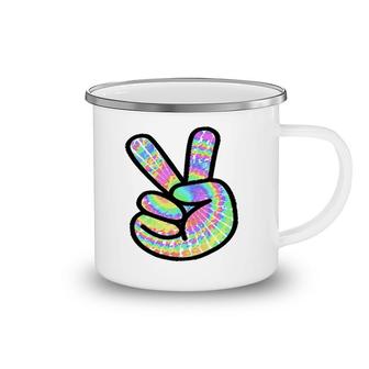 Tie-Dye Peace Sign Love Happy Colorful Tie-Dye Hippie Finger Camping Mug