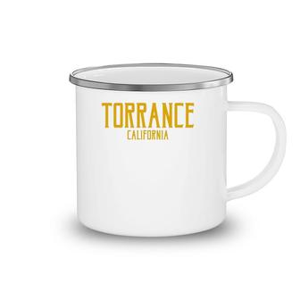 Torrance California Ca Vintage Text Amber Print Camping Mug | Mazezy DE