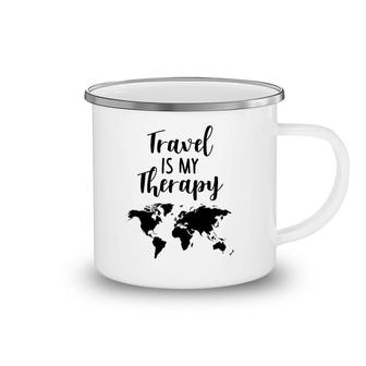 Travel Is My Therapy World Map Traveling Vacation Beach Gift Camping Mug | Mazezy