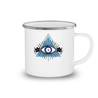 Triangle Blue Evil Eye V-Neck Camping Mug | Mazezy