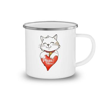 Valentine Cat Love Heart Meow Meme Valentine Lover Couple Camping Mug | Mazezy