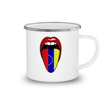 Venezuela Tricolor Flag Tongue Red Lips Camping Mug | Mazezy