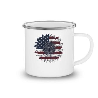 Vintage 4Th Of July Patriotic American Flag Sunflower V-Neck Camping Mug