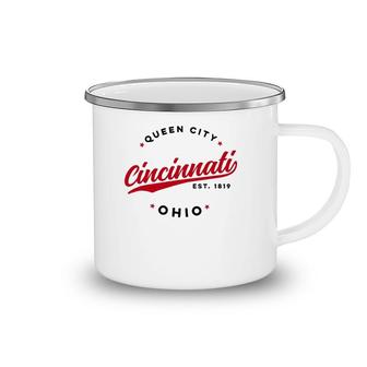 Vintage Cincinnati Ohio Queen City Red Text Camping Mug | Mazezy