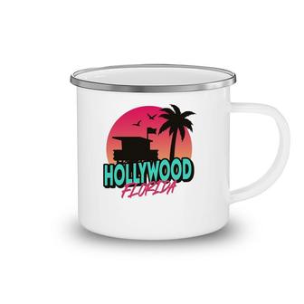 Vintage Hollywood Florida Beach Palm Trees Fl Distressed Camping Mug | Mazezy