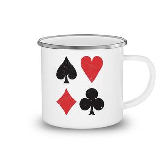 Vintage Playing Card Symbols Spades Hearts Diamonds Clubs Camping Mug | Mazezy