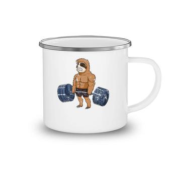 Vintage Sloth Weightlifting Bodybuilder Muscle Fitness Camping Mug | Mazezy
