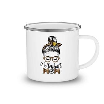 Volleyball Mom Life Messy Hair Bun Leopard Mother's Day Camping Mug | Mazezy