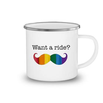 Want A Ride Gay Pride Mustache Camping Mug | Mazezy