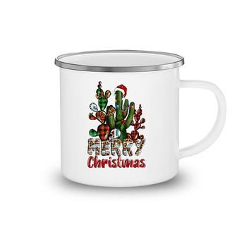 Western Texas Leopard Buffalo Plaid Cactus Merry Christmas Camping Mug | Mazezy