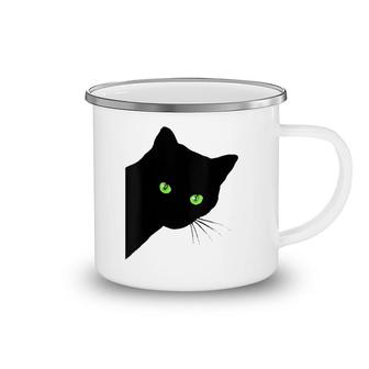 Womens Black Cat Peeking Funny Peaking Black Cat Camping Mug | Mazezy